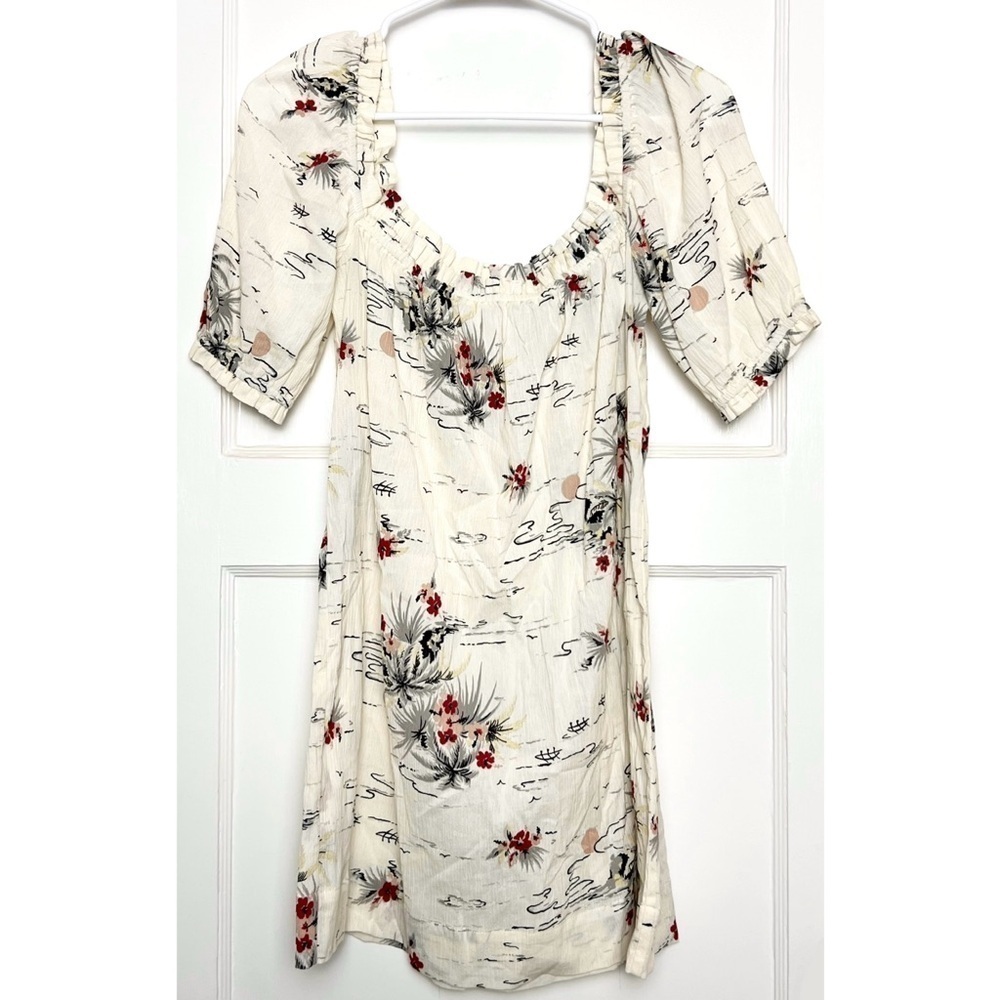Reformation 90s Floral Organic Cotton Square Neck Puff Sleeve Babydoll Dress S View 3